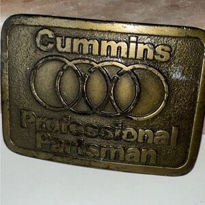 Vintage Cummins Professional Partsman Brass Belt Buckle Diesel Truck Logo
